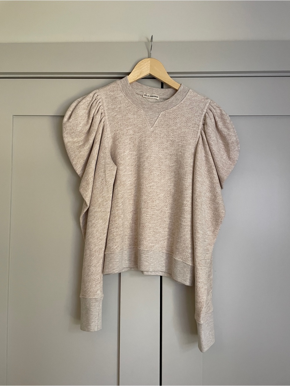 Ulla Johnson Puff Sleeve Sweatshirt in Light Beige